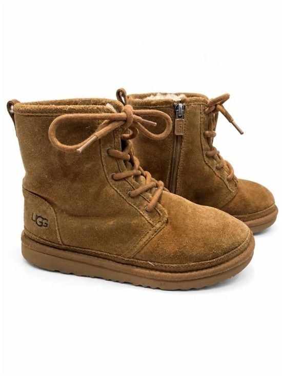 UGG Kids Chestnut Suede Lace-Up Ankle Boots with Side Zip 2