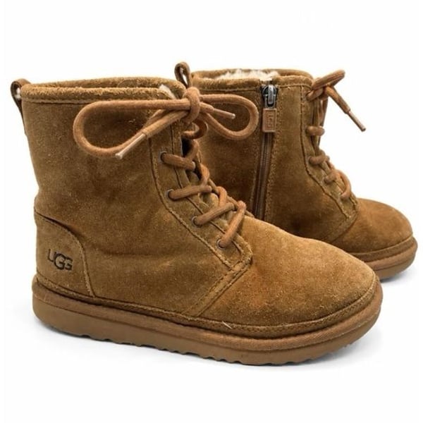 UGG Kids Chestnut Suede Lace-Up Ankle Boots with Side Zip