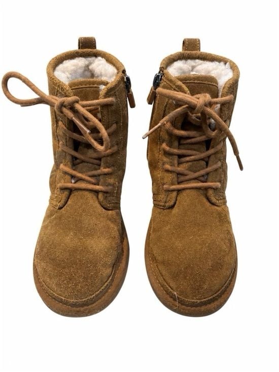 UGG Kids Chestnut Suede Lace-Up Ankle Boots with Side Zip 3