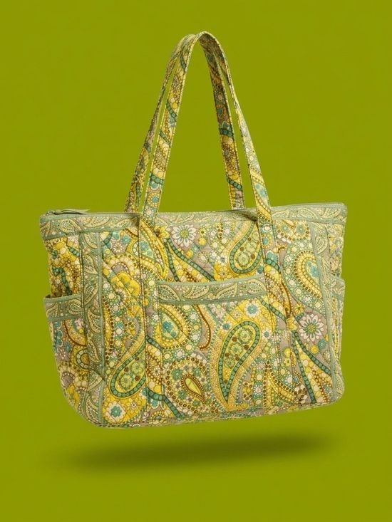 Vera Bradley Yellow and Green Paisley Quilted Tote 2