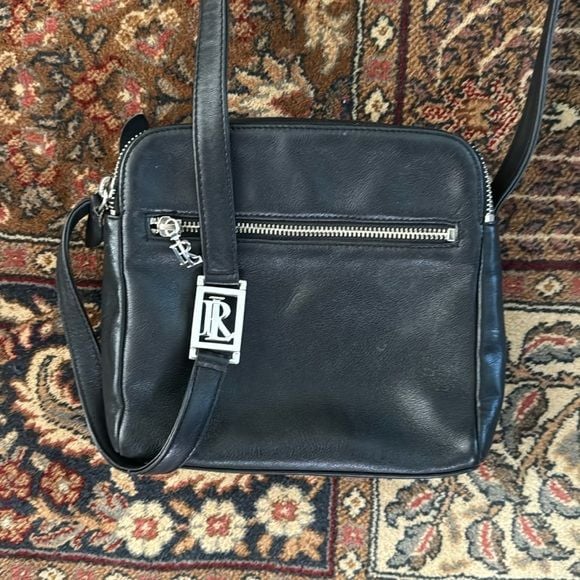 RALPH LAUREN BLACK
LEATHER SMALL CROSSBODY SHOULDER BAG DUAL ZIP TOP
VTG 2