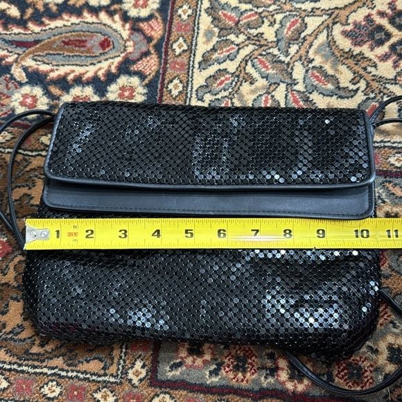 Whiting & Davis International Black Enamel Metal Mesh Envelope Hand Bag 7