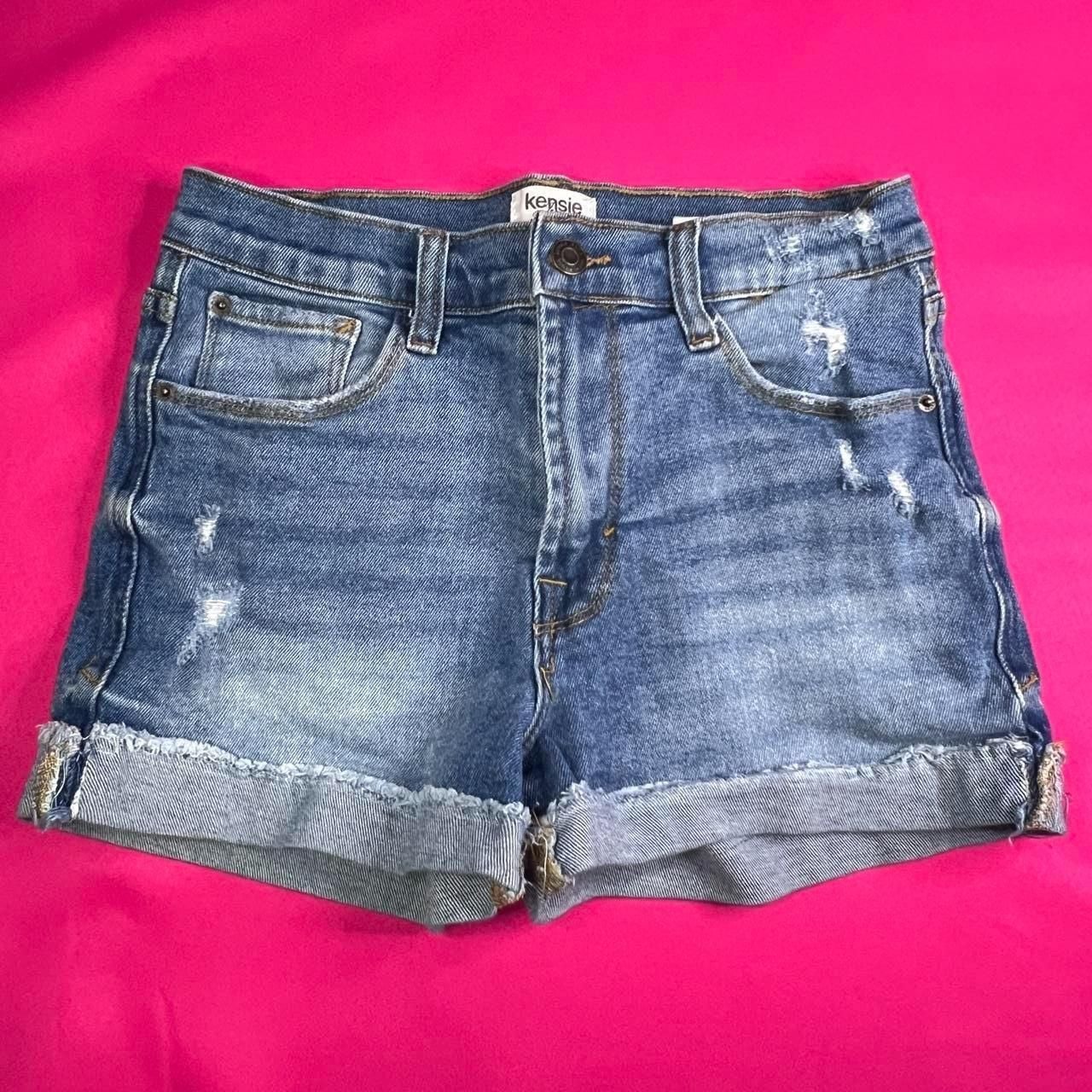 kensie The High Rise Short Size 4/27 Blue Denim Distressed Rolled Hem 2