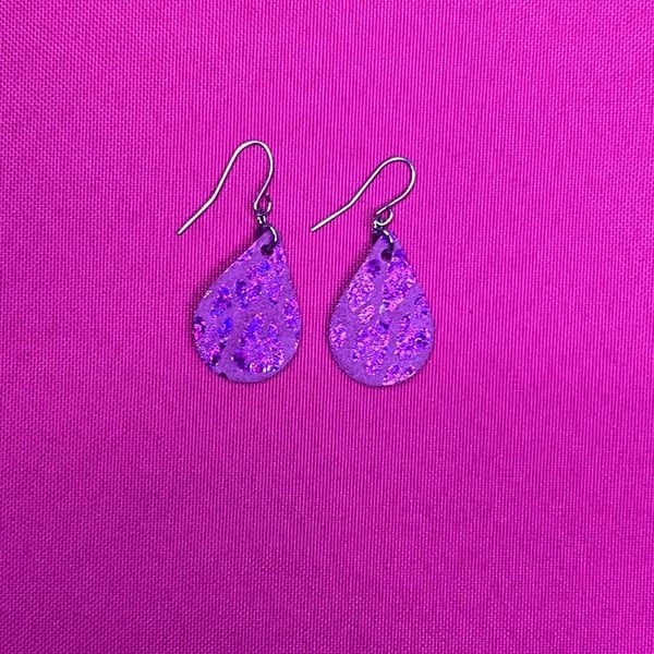 Handmade Purple Glitter Teardrop Earrings