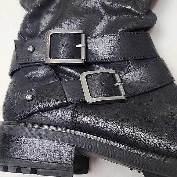 Torrid Boots 9 Wide Knee High Black Sweater Trim Faux Leather Zip Strappy Buckle 6