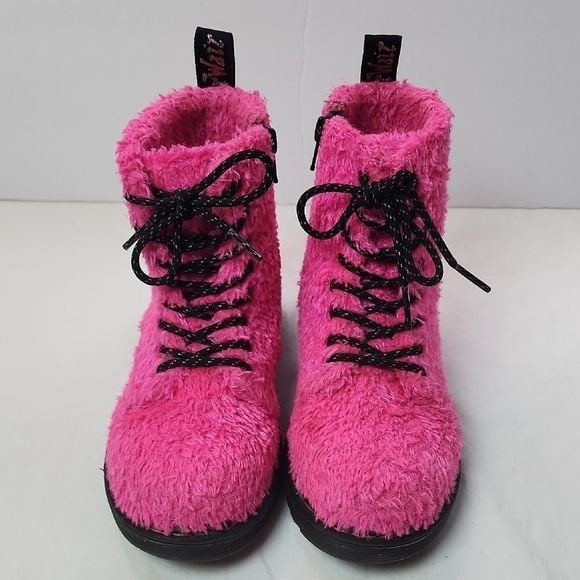 DR. MARTENS 1460 Pascal J Tinsel Fur Boots Kid's Size 2 Clash Pink 2