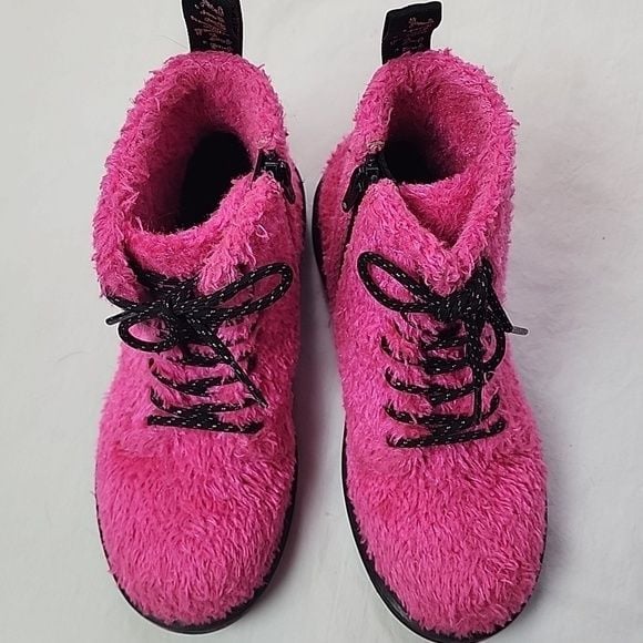 DR. MARTENS 1460 Pascal J Tinsel Fur Boots Kid's Size 2 Clash Pink 5