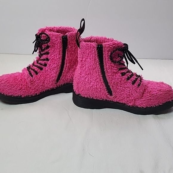DR. MARTENS 1460 Pascal J Tinsel Fur Boots Kid's Size 2 Clash Pink 8