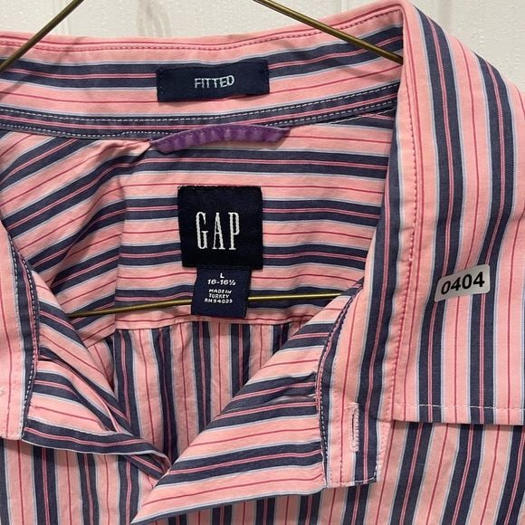 Gap men’s button down shirt large pink and blue striped fitted 6