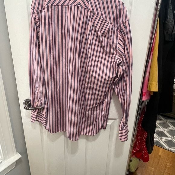 Gap men’s button down shirt large pink and blue striped fitted 8