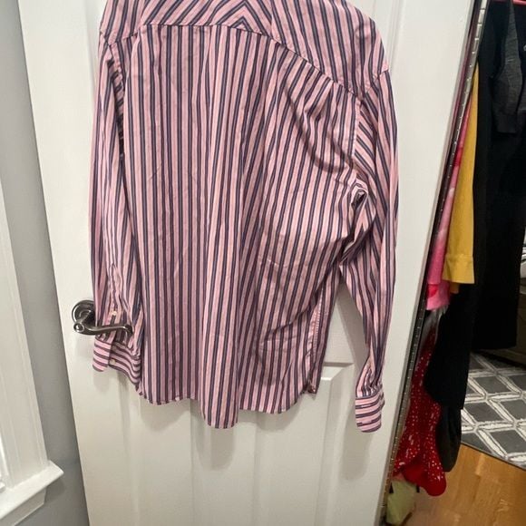 Gap men’s button down shirt large pink and blue striped fitted 9