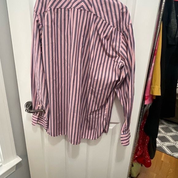Gap men’s button down shirt large pink and blue striped fitted 10