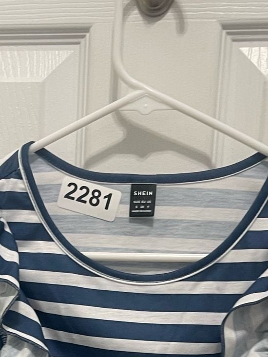 SHEIN Blue & White Striped Ruffle Sleeve Top 3