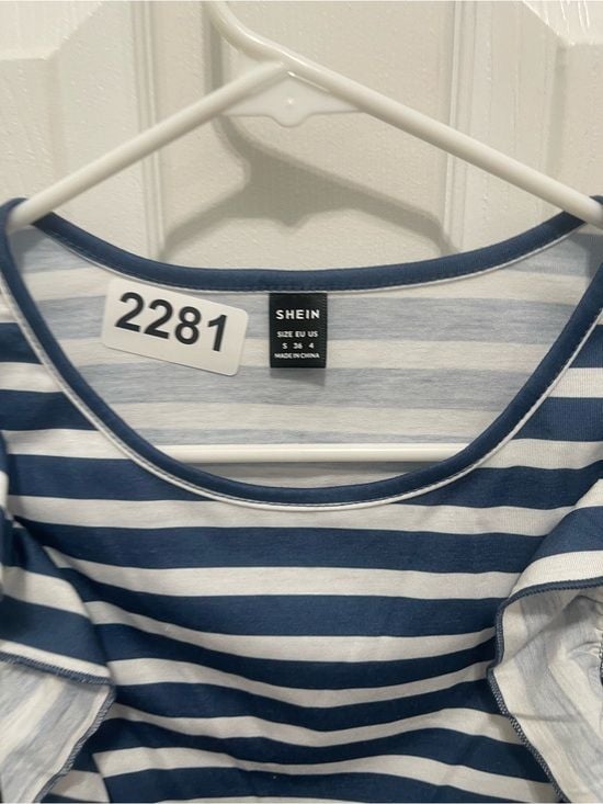 SHEIN Blue & White Striped Ruffle Sleeve Top 9