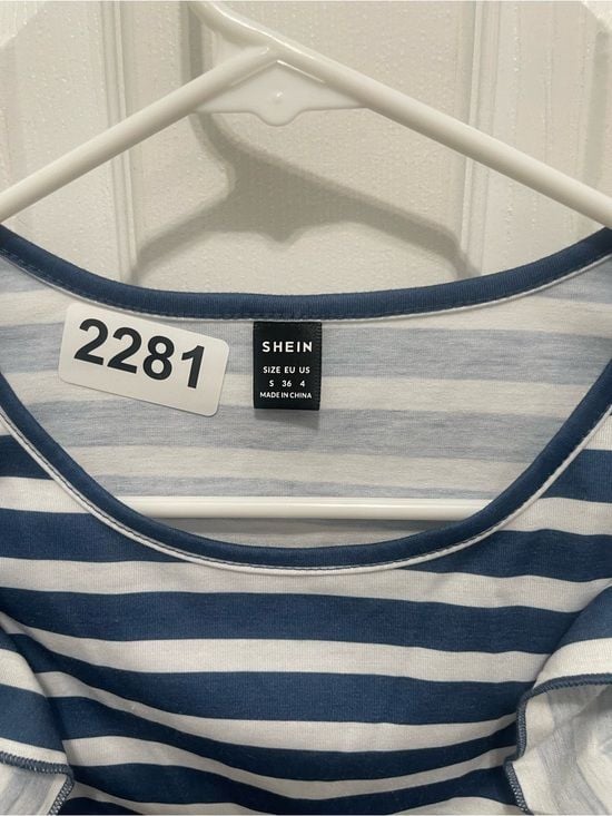 SHEIN Blue & White Striped Ruffle Sleeve Top 11
