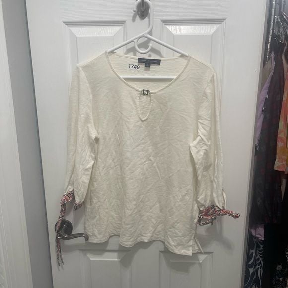 Tommy Hilfiger White Blouse with Patterned Sleeve Ties 5