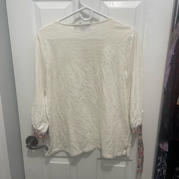 Tommy Hilfiger White Blouse with Patterned Sleeve Ties 6