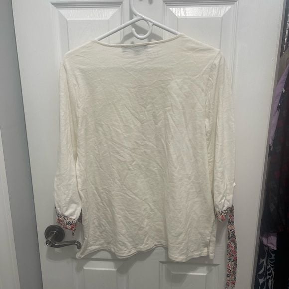 Tommy Hilfiger White Blouse with Patterned Sleeve Ties 7