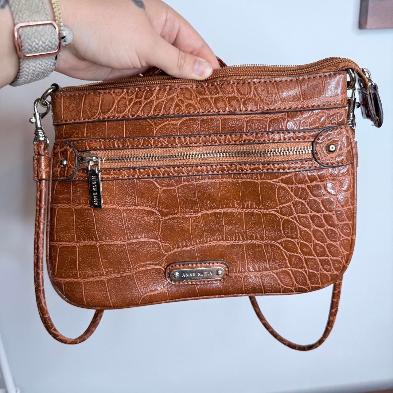 Anne Klein Faux Croc Crossbody Bag Cognac Brown 2