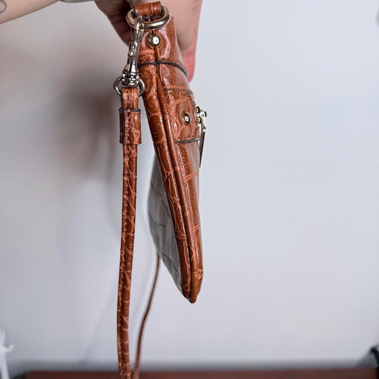 Anne Klein Faux Croc Crossbody Bag Cognac Brown 3