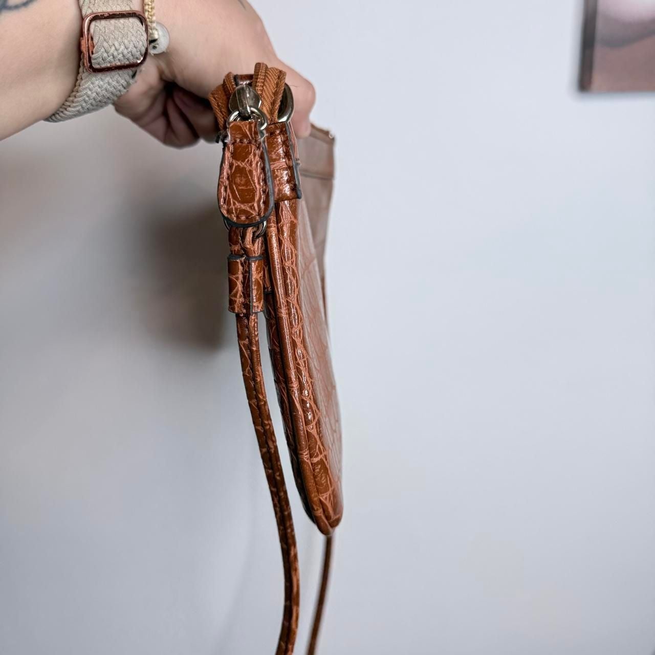 Anne Klein Faux Croc Crossbody Bag Cognac Brown 5