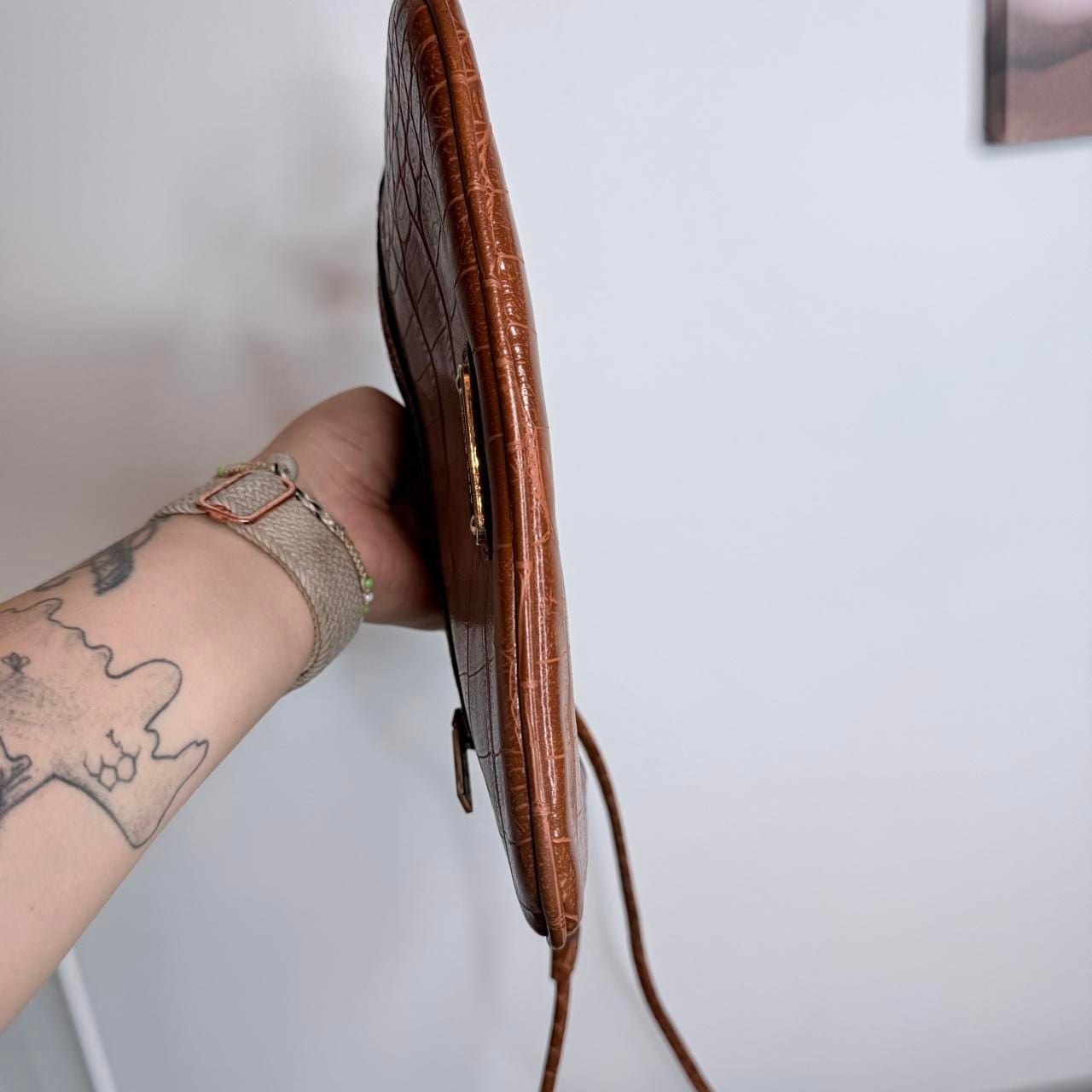 Anne Klein Faux Croc Crossbody Bag Cognac Brown 6