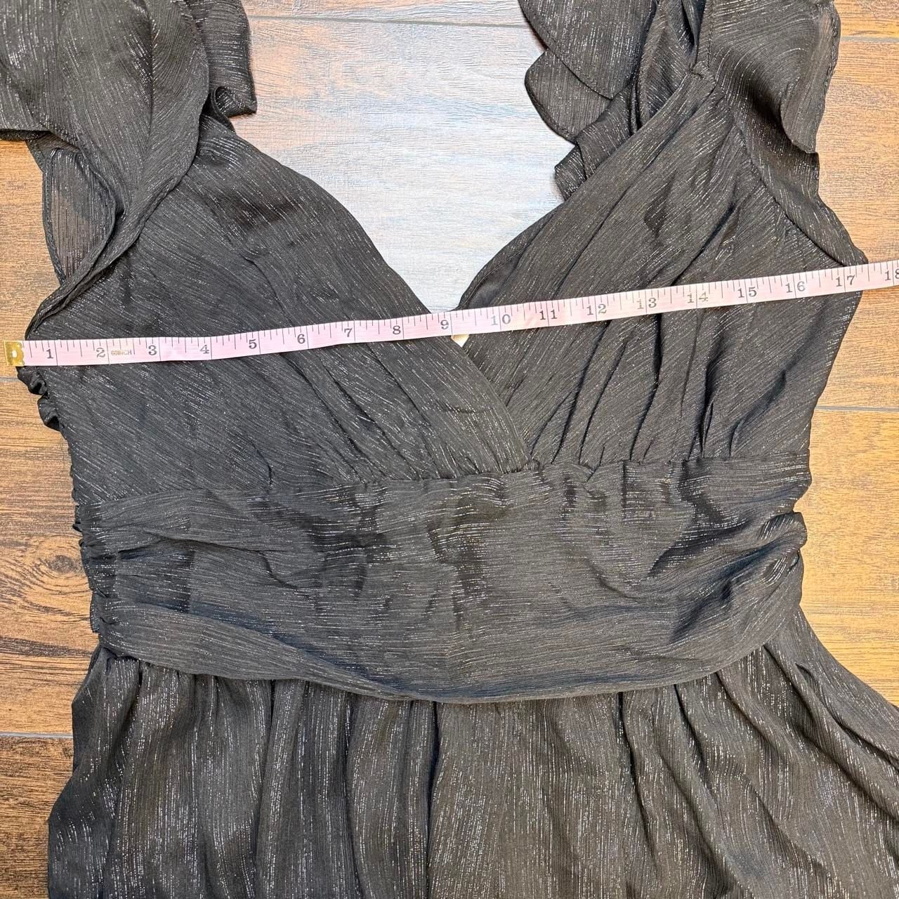 Francesca's Melliny Maxi Dress Size L Black Metallic V-Neck NWT 7