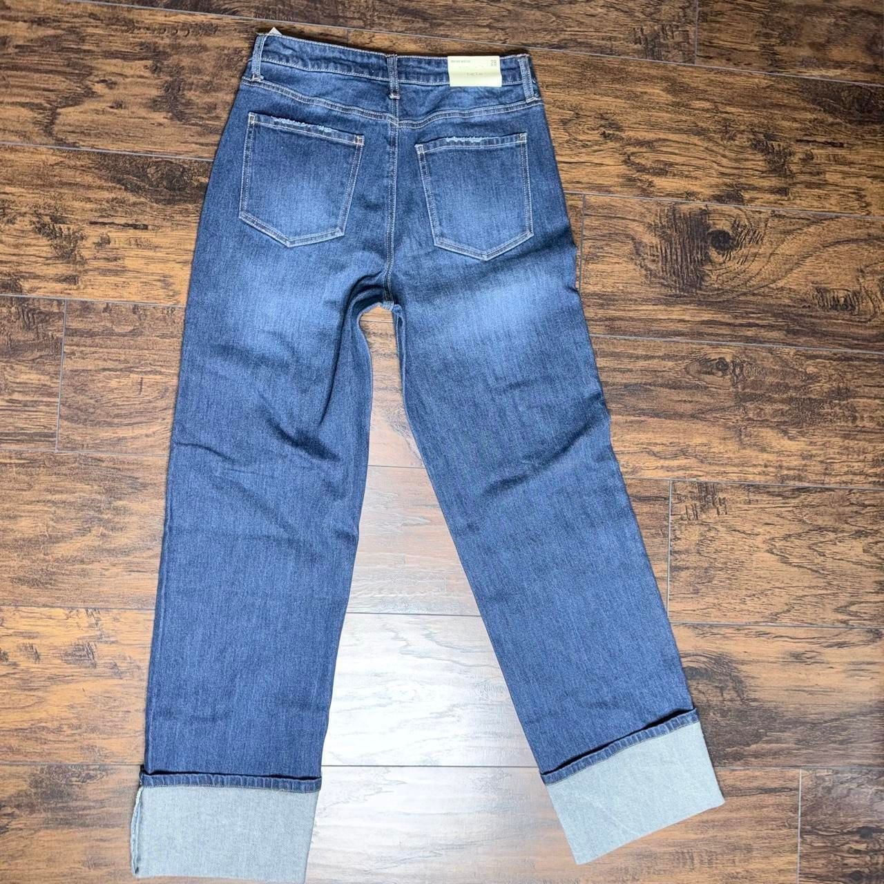 Francesca's tgla Cuffed Crop Jeans Size 28 Dark Blue Denim Wide Leg 4