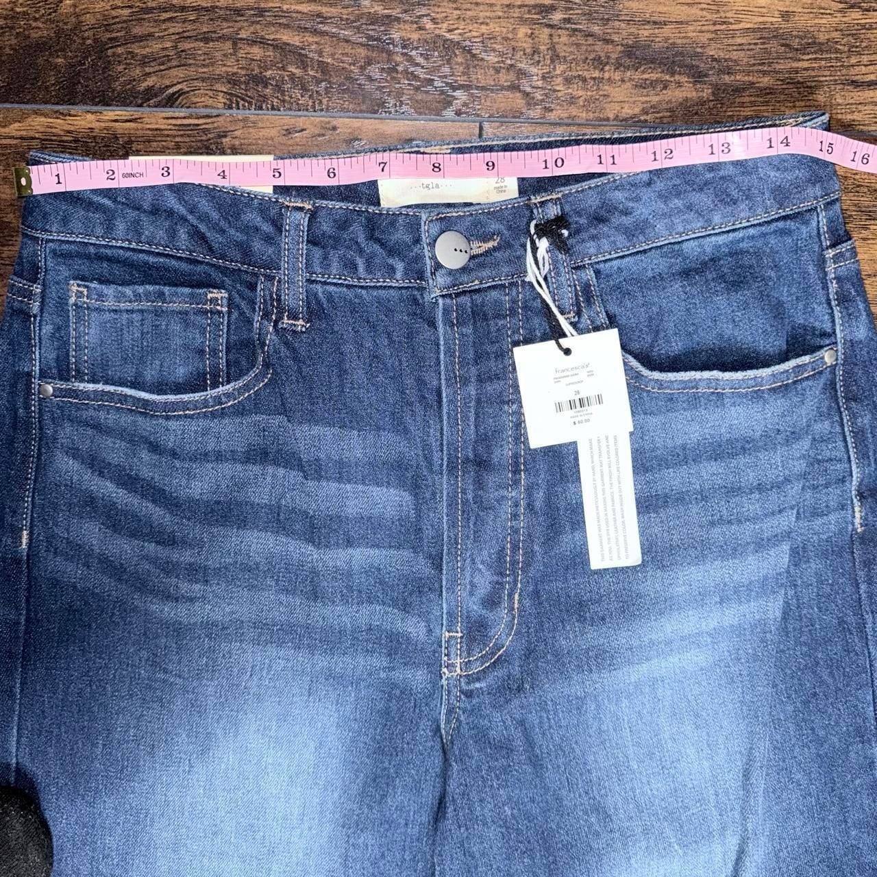 Francesca's tgla Cuffed Crop Jeans Size 28 Dark Blue Denim Wide Leg 5