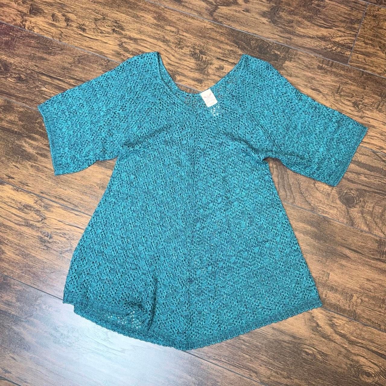 Faded Glory Crochet Tunic Top Size S/CH 4-6 Teal Blue Open Knit Boho 3