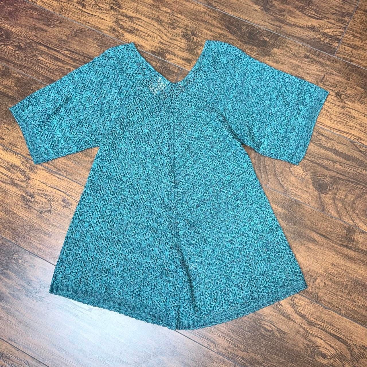 Faded Glory Crochet Tunic Top Size S/CH 4-6 Teal Blue Open Knit Boho 4