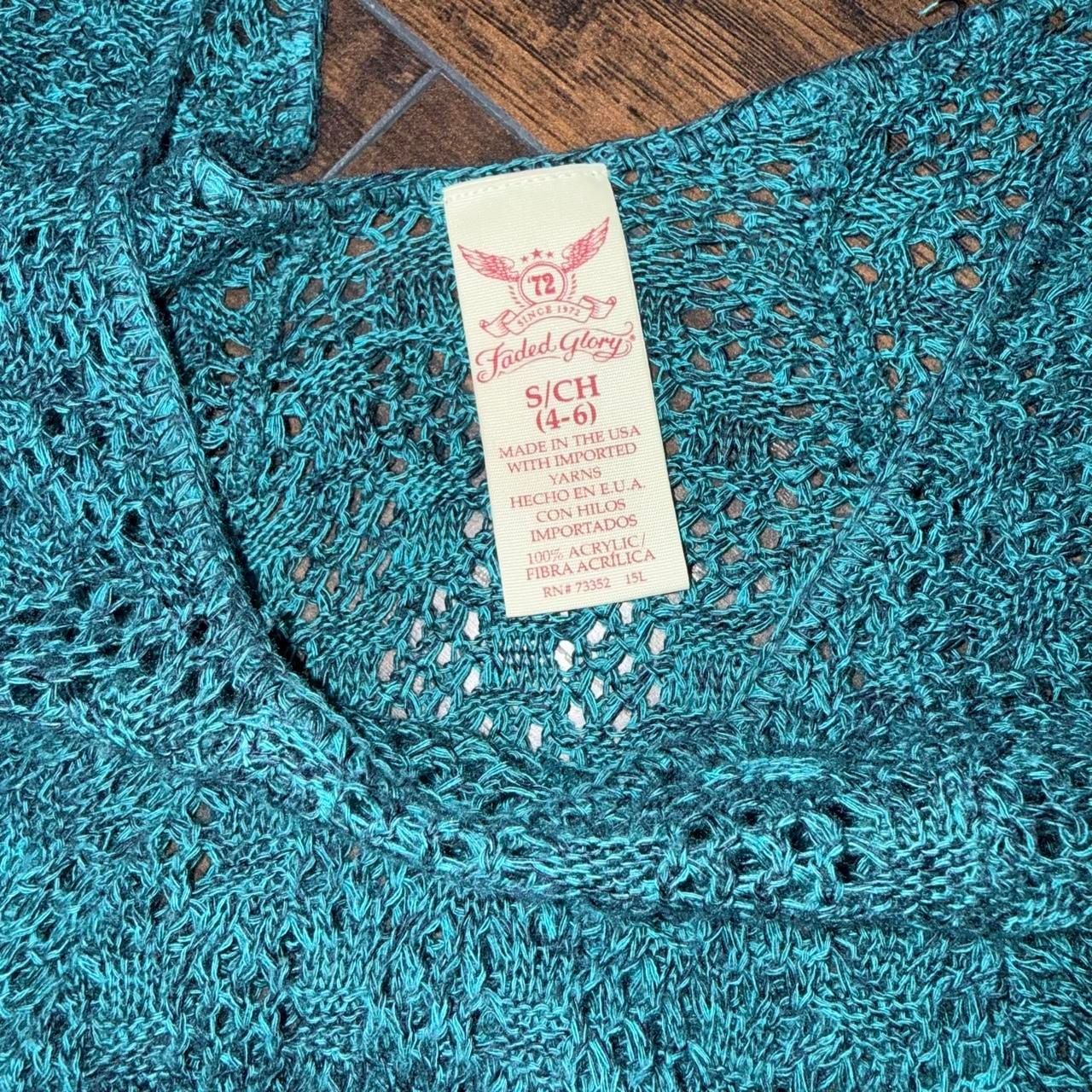 Faded Glory Crochet Tunic Top Size S/CH 4-6 Teal Blue Open Knit Boho 5