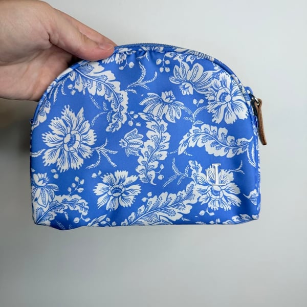 Lauren Ralph Lauren Blue White Floral Toile Cosmetic Pouch Makeup Bag