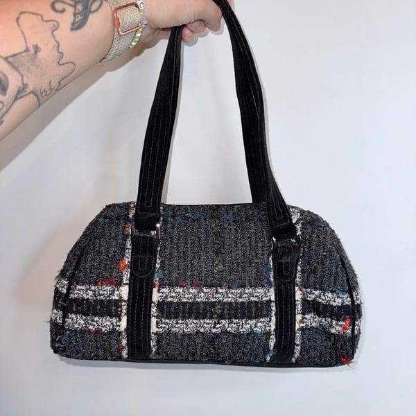 Vera Bradley Black Plaid Tweed Satchel Shoulder Bag