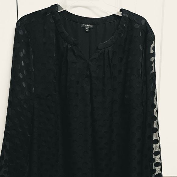 Talbots Black Dot-Texture Sheer Long-Sleeve Blouse Size XL 4