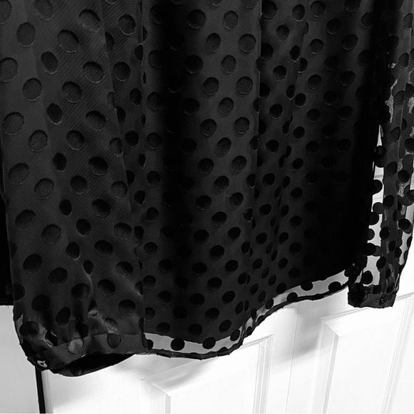 Talbots Black Dot-Texture Sheer Long-Sleeve Blouse Size XL 5