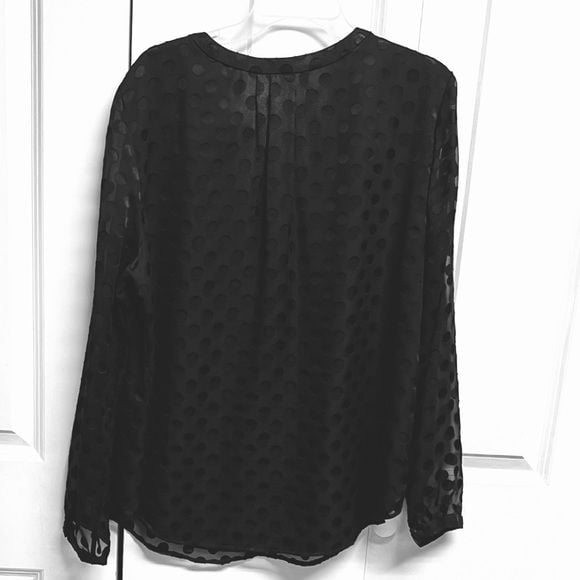 Talbots Black Dot-Texture Sheer Long-Sleeve Blouse Size XL 6