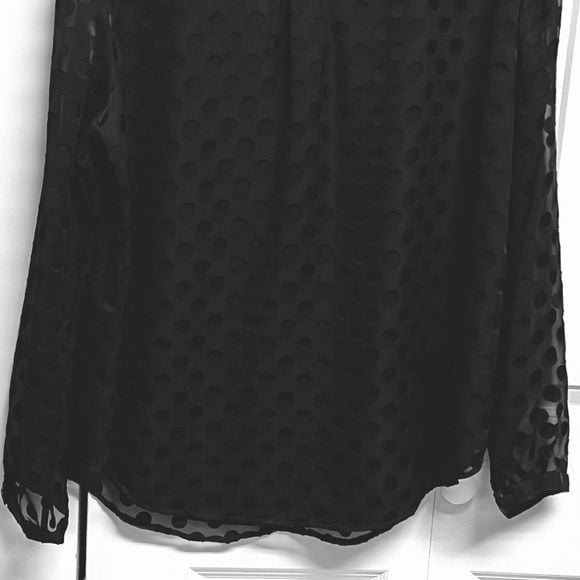 Talbots Black Dot-Texture Sheer Long-Sleeve Blouse Size XL 8