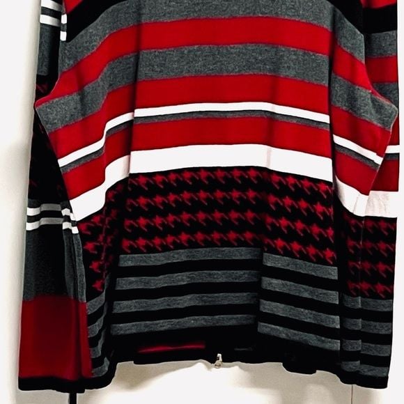 Croft & Barrow Red, Black, Gray & White Zip-Up Cardigan Sweater Plus Size 1X 8