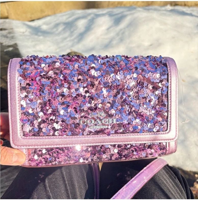 Coach sequined purple/lilac Flap Clutch Crossbody NWT 2
