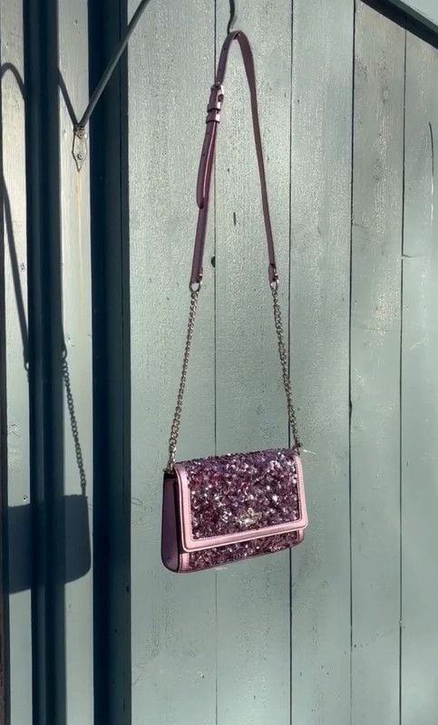 Coach sequined purple/lilac Flap Clutch Crossbody NWT 3