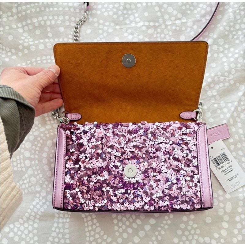 Coach sequined purple/lilac Flap Clutch Crossbody NWT 6