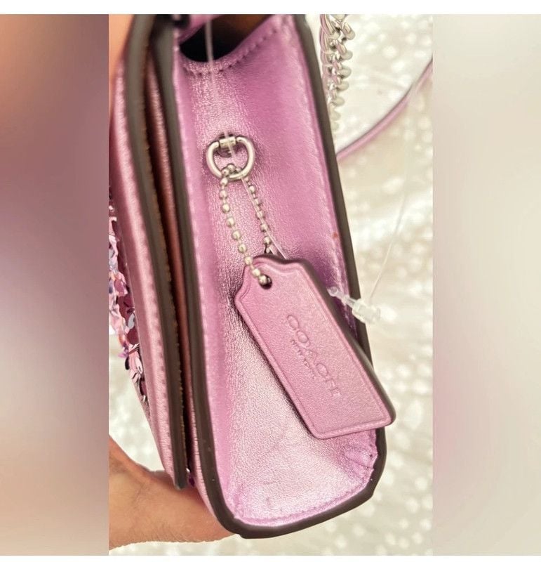 Coach sequined purple/lilac Flap Clutch Crossbody NWT 7
