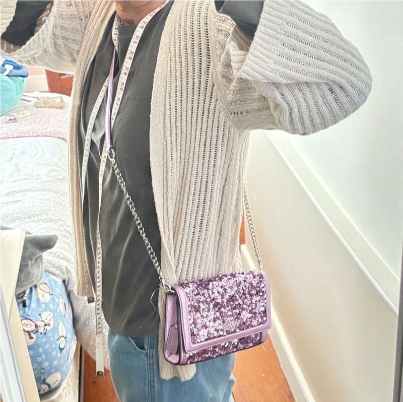 Coach sequined purple/lilac Flap Clutch Crossbody NWT 12