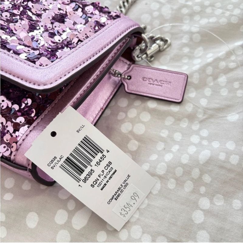Coach sequined purple/lilac Flap Clutch Crossbody NWT 13