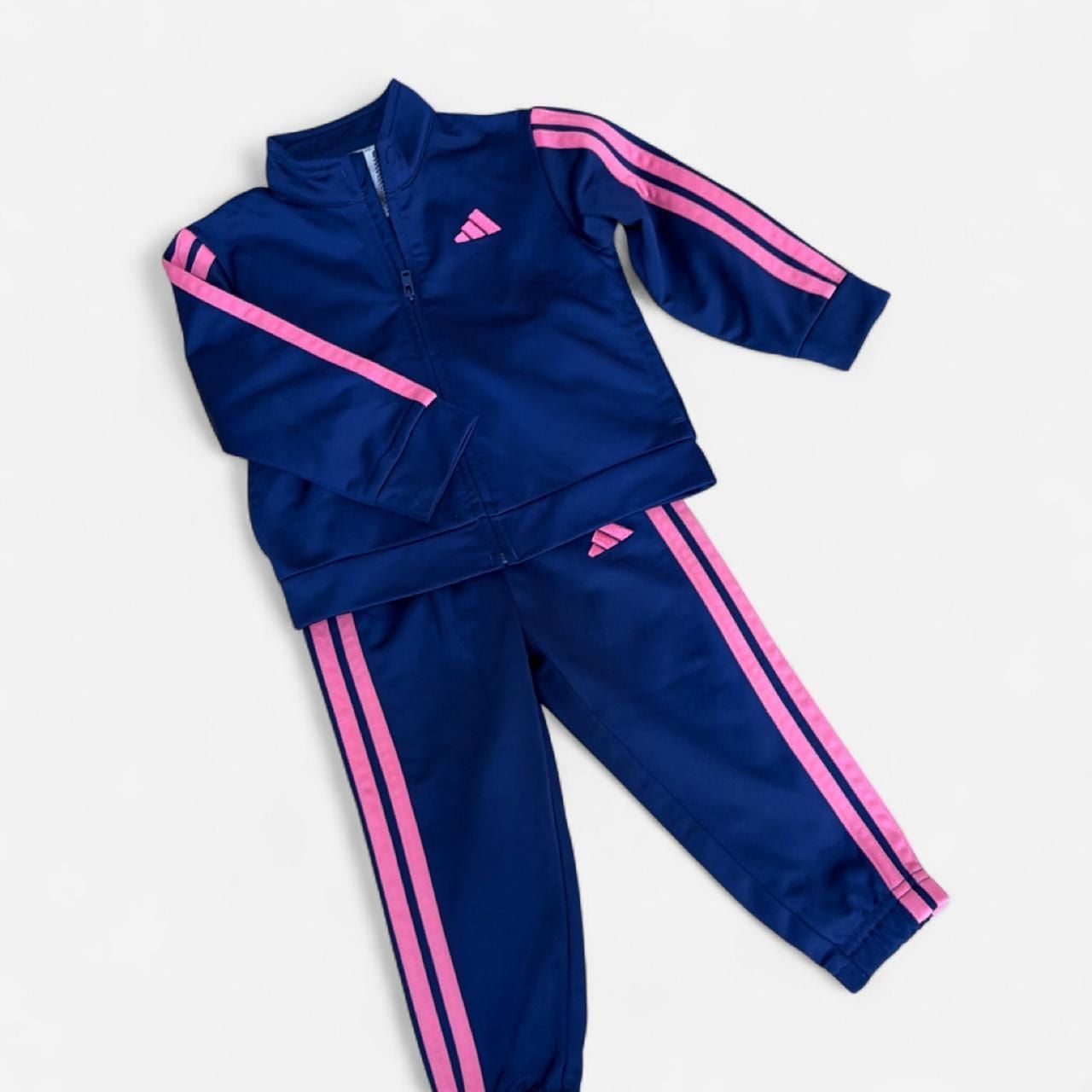 Adidas Tracksuit Size 18M Navy Blue Pink Stripe Athletic Set 1