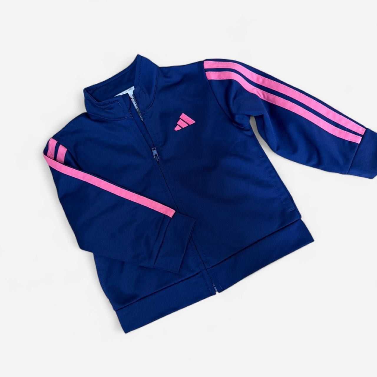 Adidas Tracksuit Size 18M Navy Blue Pink Stripe Athletic Set 2