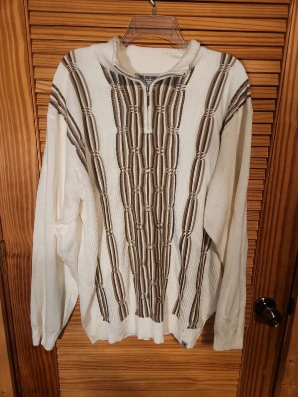 • Stacy Adams 2XLT Cream & Earthtone Jacquard Textured 1/4 Zip Pullover Sweater 2