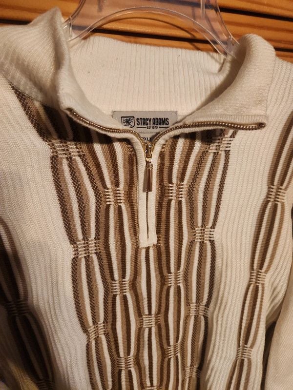 • Stacy Adams 2XLT Cream & Earthtone Jacquard Textured 1/4 Zip Pullover Sweater 4