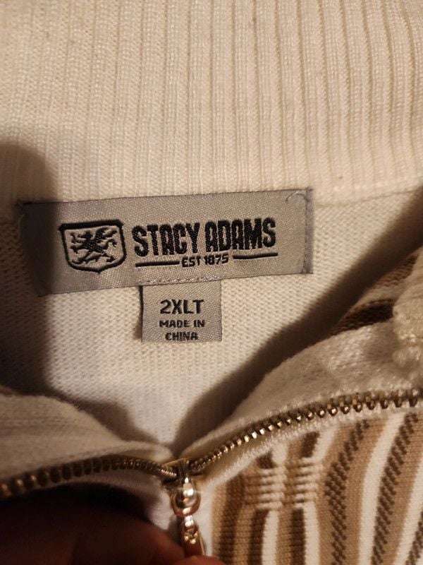 • Stacy Adams 2XLT Cream & Earthtone Jacquard Textured 1/4 Zip Pullover Sweater 5